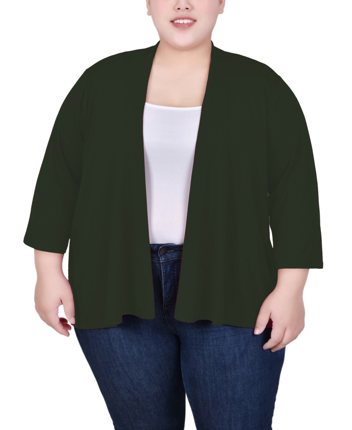 Ny Collection Plus Size Draped Open-front Cardigan In Duffel Bag