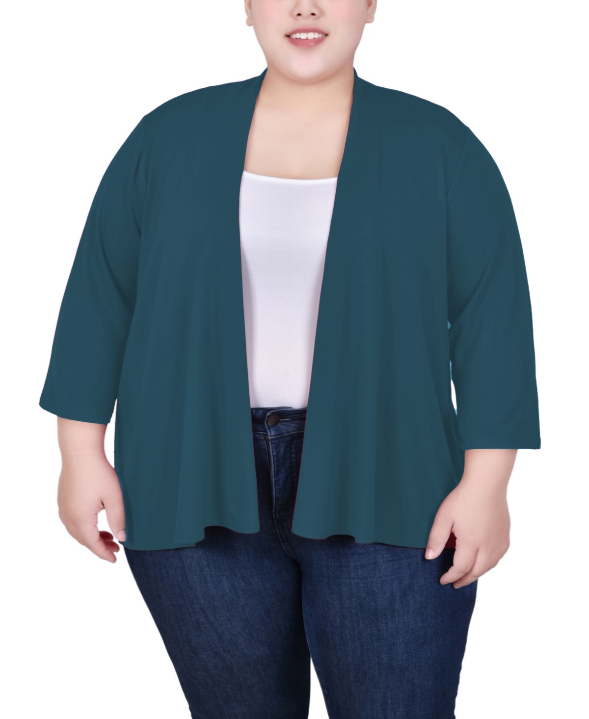 Ny Collection Plus Size Draped Open-front Cardigan In Moroccan Blue