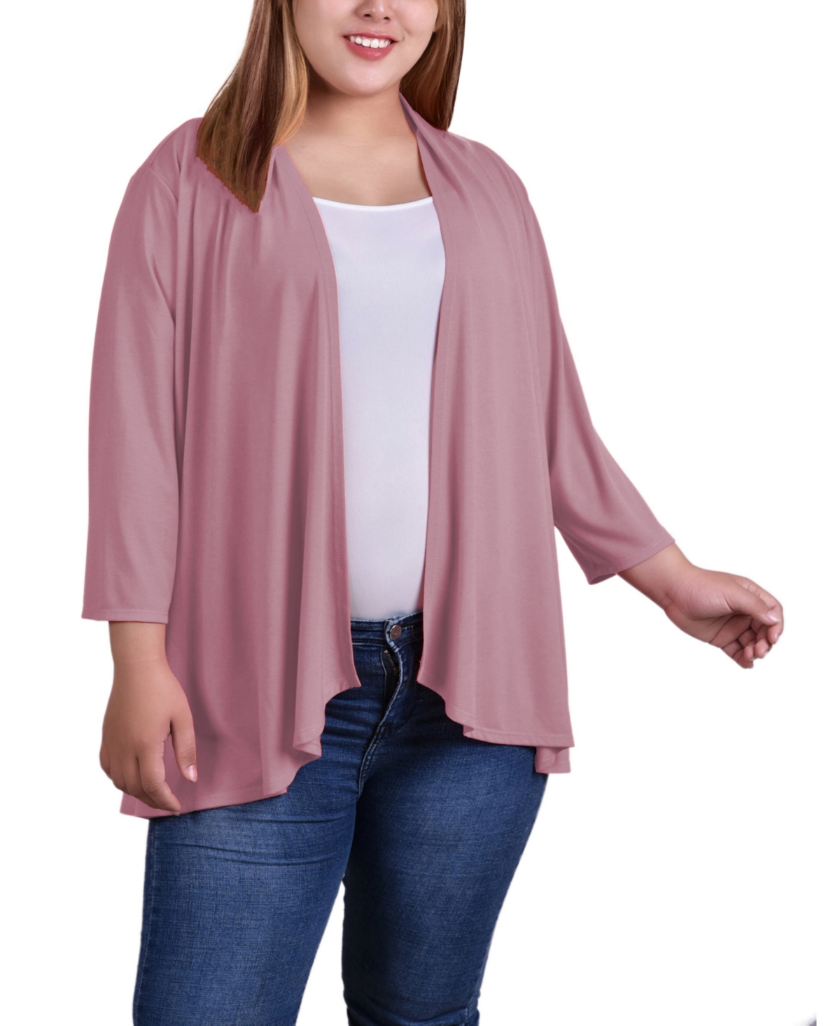 NY COLLECTION PLUS SIZE DRAPED OPEN-FRONT CARDIGAN SWEATER 