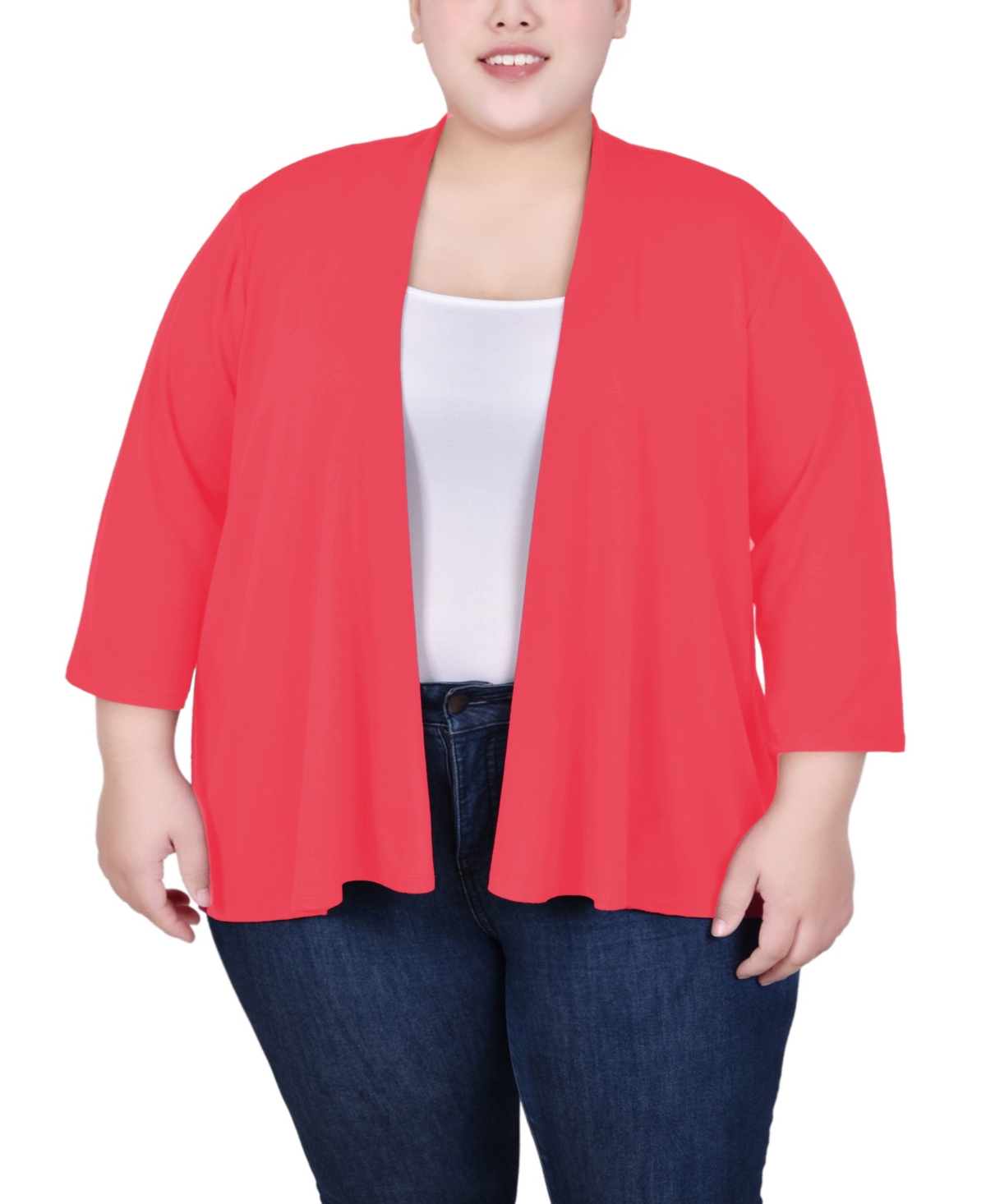 Ny Collection Plus Size Draped Open-front Cardigan In Bittersweet
