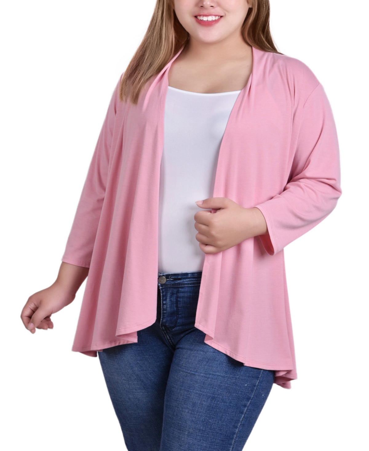 NY COLLECTION PLUS SIZE DRAPED OPEN-FRONT CARDIGAN SWEATER 