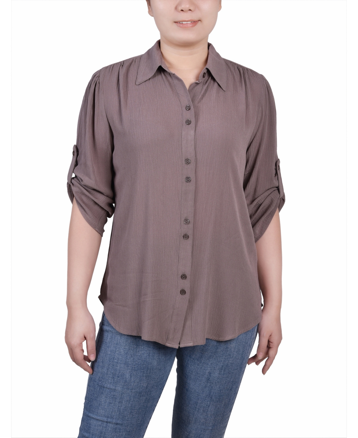 Ny Collection Women's Notch Collar Blouse Top In Mocha