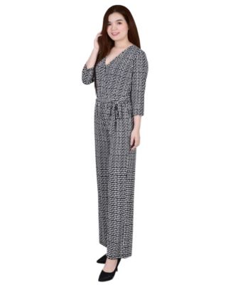 Women's 3/4 Sleeve Belted Jumpsuit
