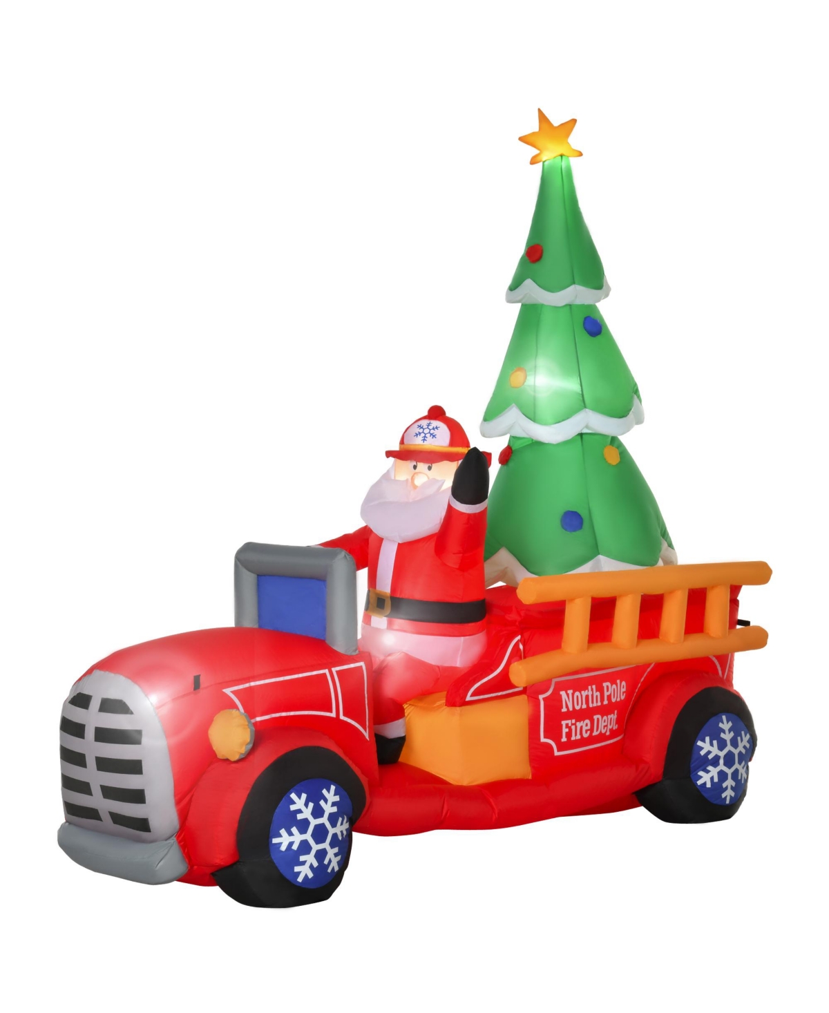 7.5' Christmas Inflatable Santa Claus Fire Truck Yard Decoration - Red
