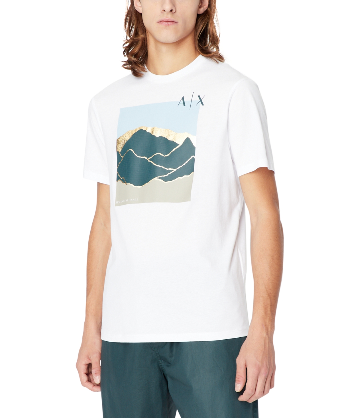Ax Armani Exchange A X Armani Exchange Men's Metallic Mountain Graphic T-shirt In White