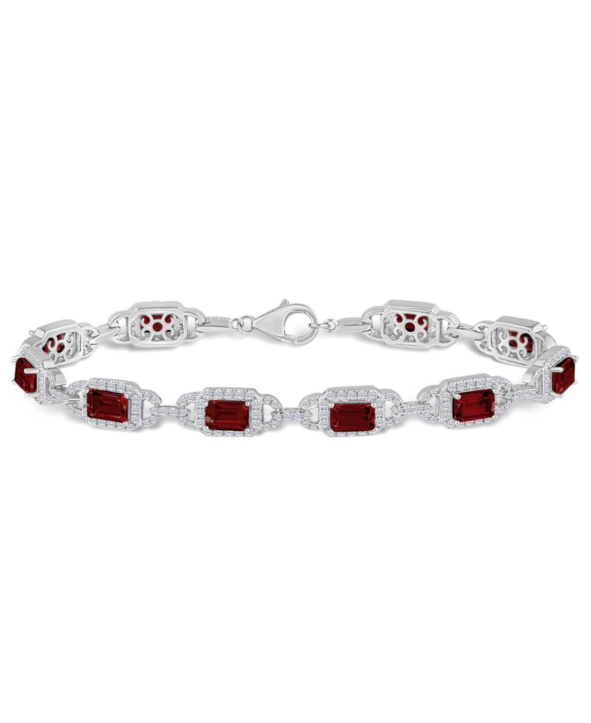 Macy's Garnet And White Topaz Bracelet (7-3/4 Ct. T.w And 5/8 Ct. T.w) In Sterling Silver
