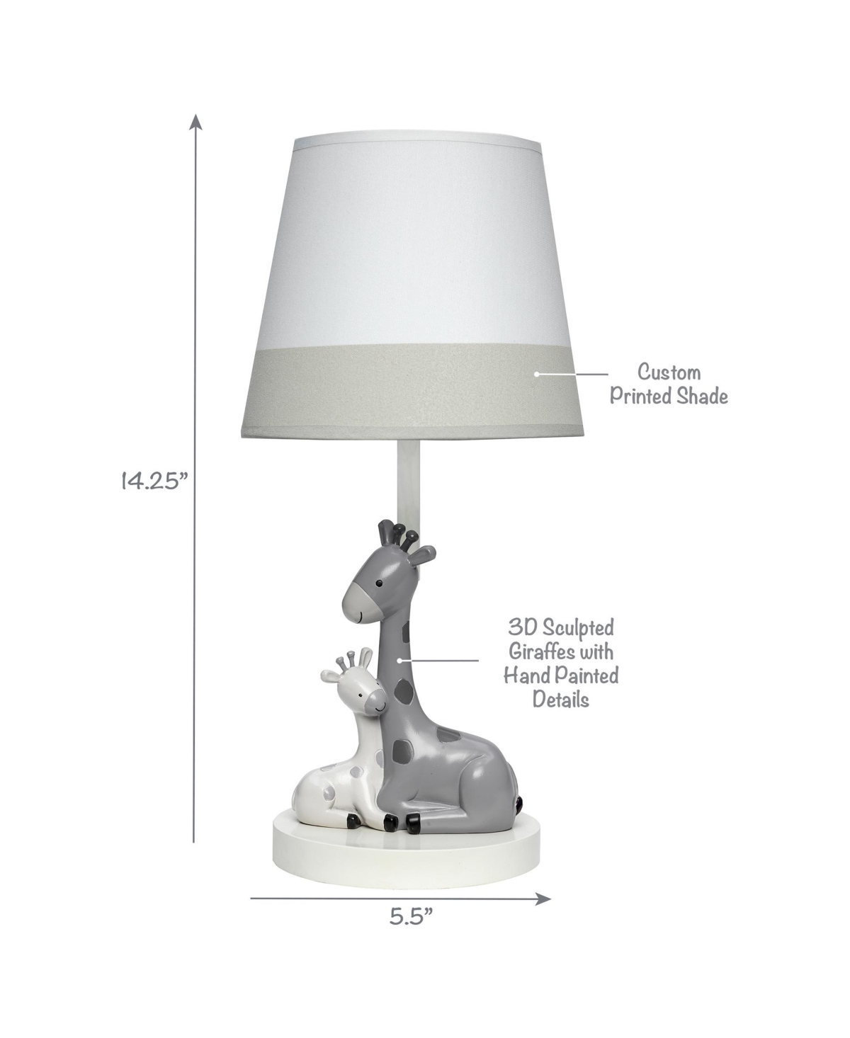 Lambs & Ivy Jungle Friends White/Gray Giraffe Nursery Lamp with Shade & Bulb