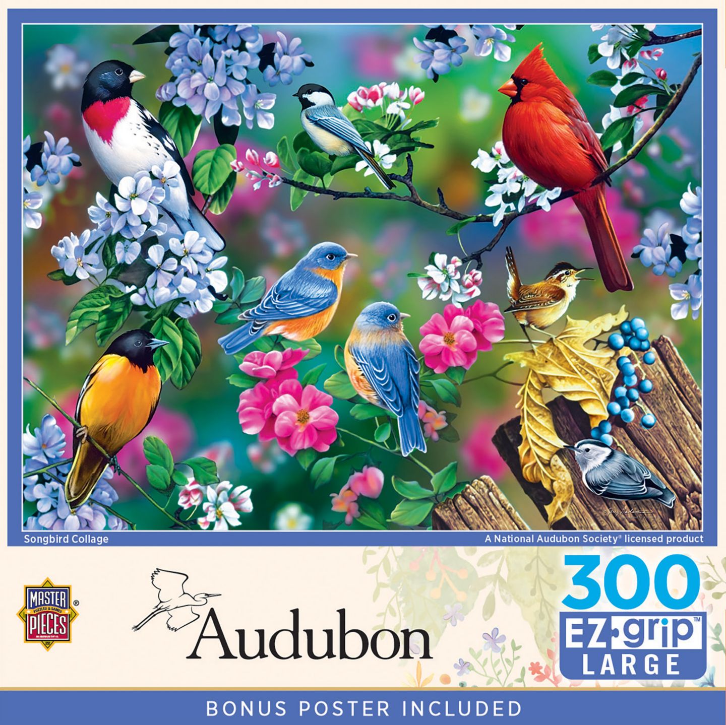 Детский пазл MasterPieces Puzzles MasterPieces Audubon Songbird Collage 300 Piece EZ Grip Jigsaw Puzzle, цвет: Разноцветный — фото 1
