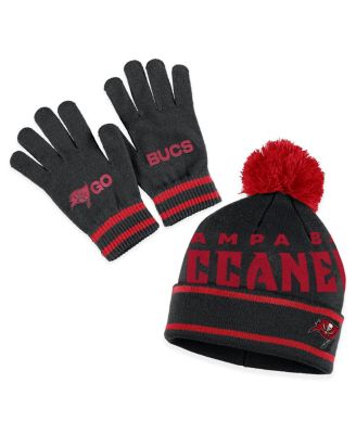 Women's Black Tampa Bay Buccaneers Double Jacquard Cuffed Knit Hat with Pom and Gloves Set