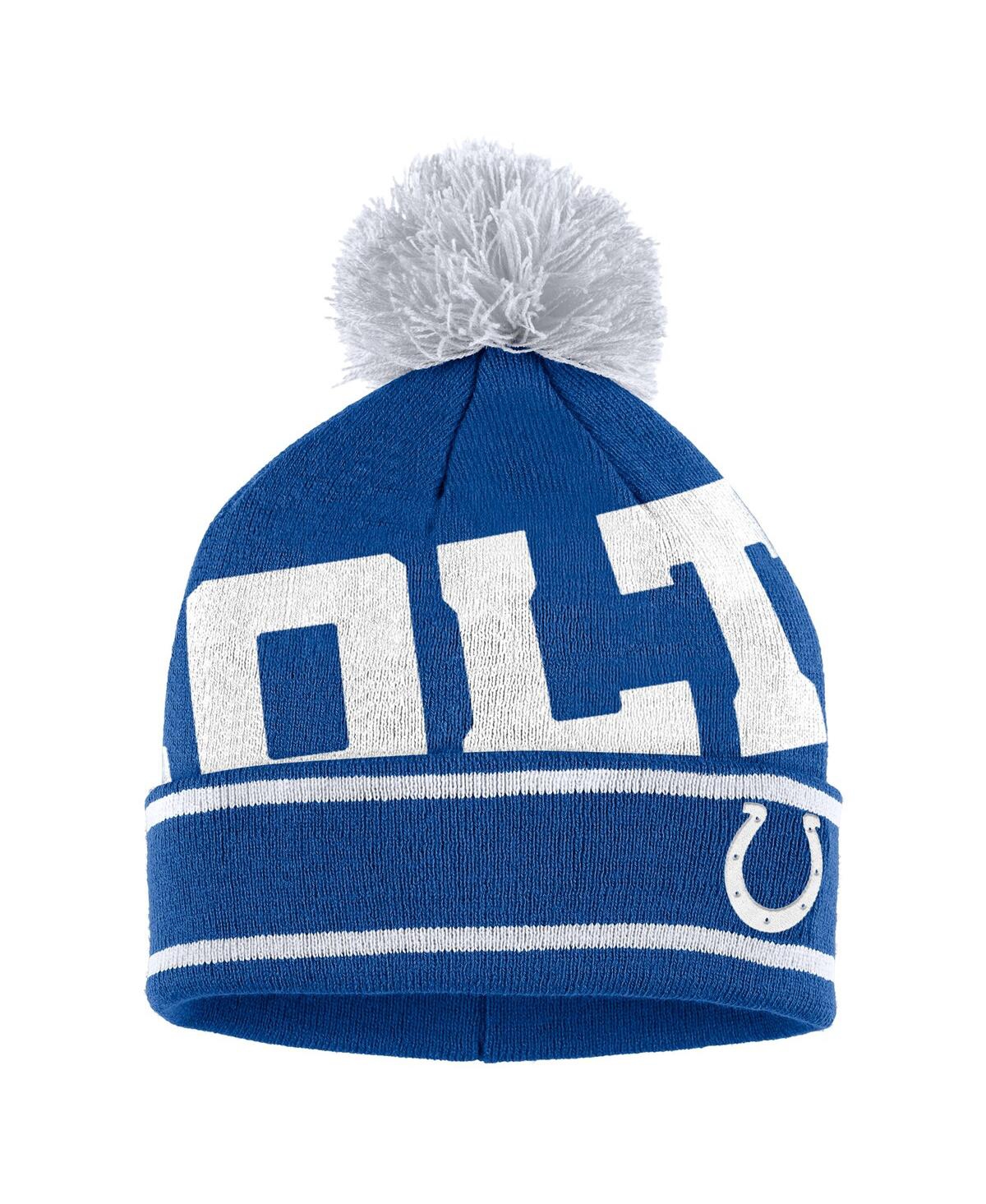 Shop Wear By Erin Andrews Women's  Royal Indianapolis Colts Double Jacquard Cuffed Knit Hat With Pom And G