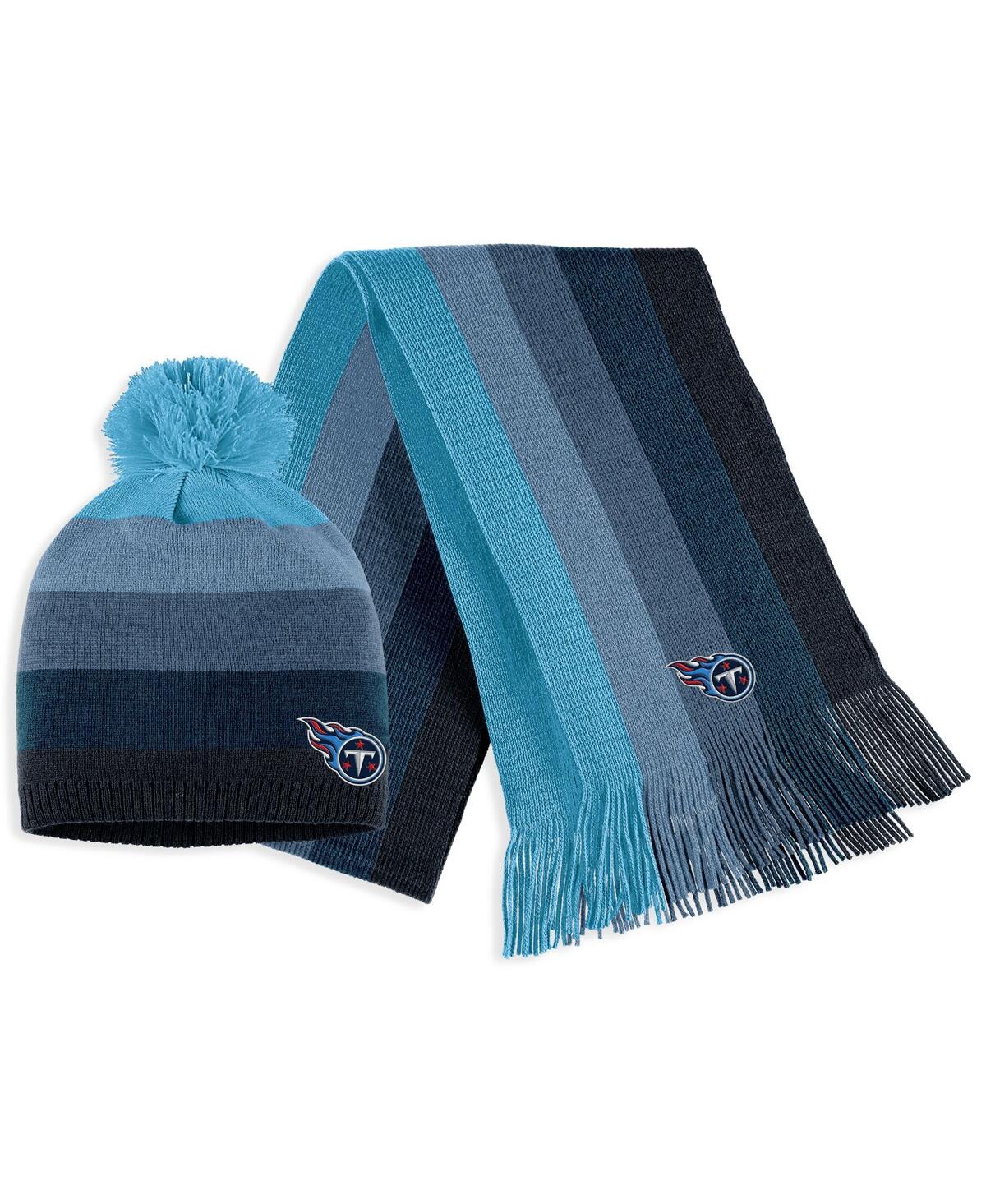 Shop Wear By Erin Andrews Women's  Light Blue Tennessee Titans Ombre Pom Knit Hat And Scarf Set