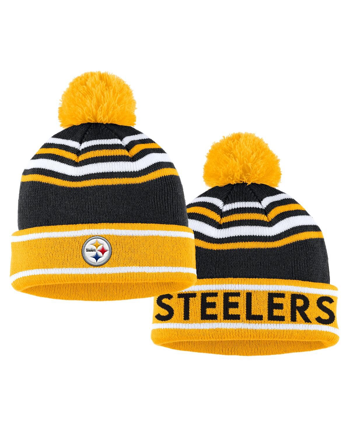 Shop Wear By Erin Andrews Women's  Black Pittsburgh Steelers Colorblock Cuffed Knit Hat With Pom And Scarf