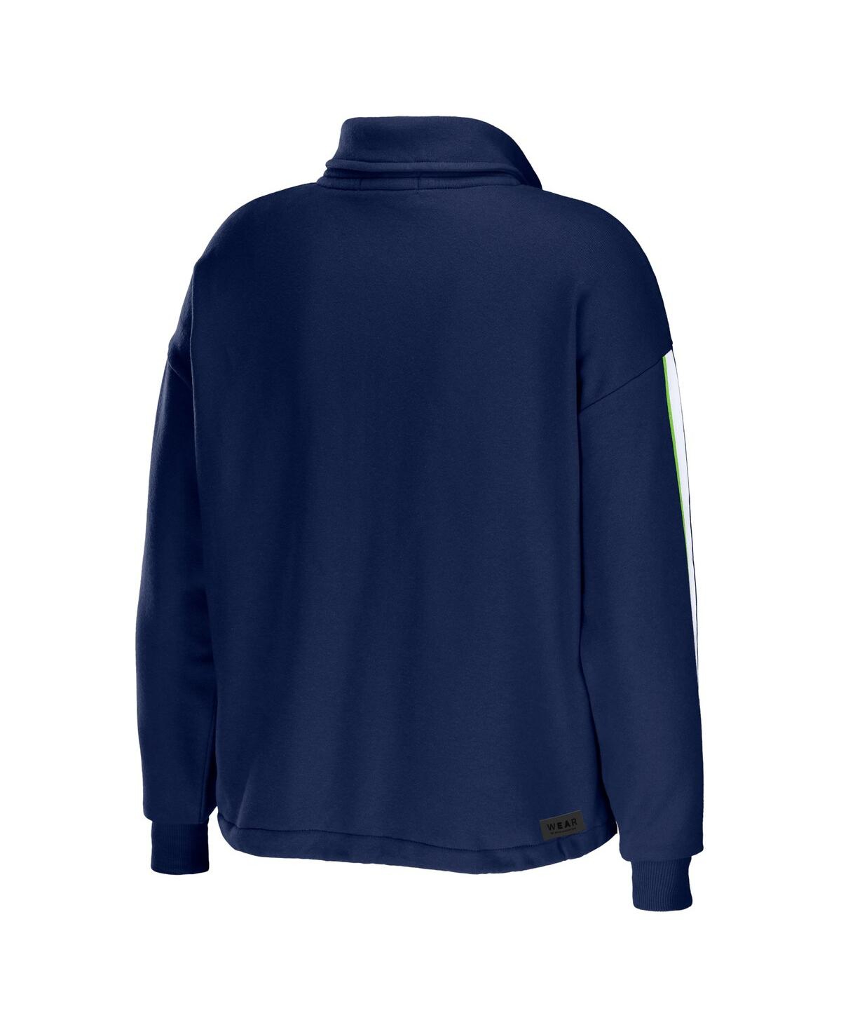 Shop Wear By Erin Andrews Women's  College Navy Seattle Seahawks Logo Stripe Half-zip Top