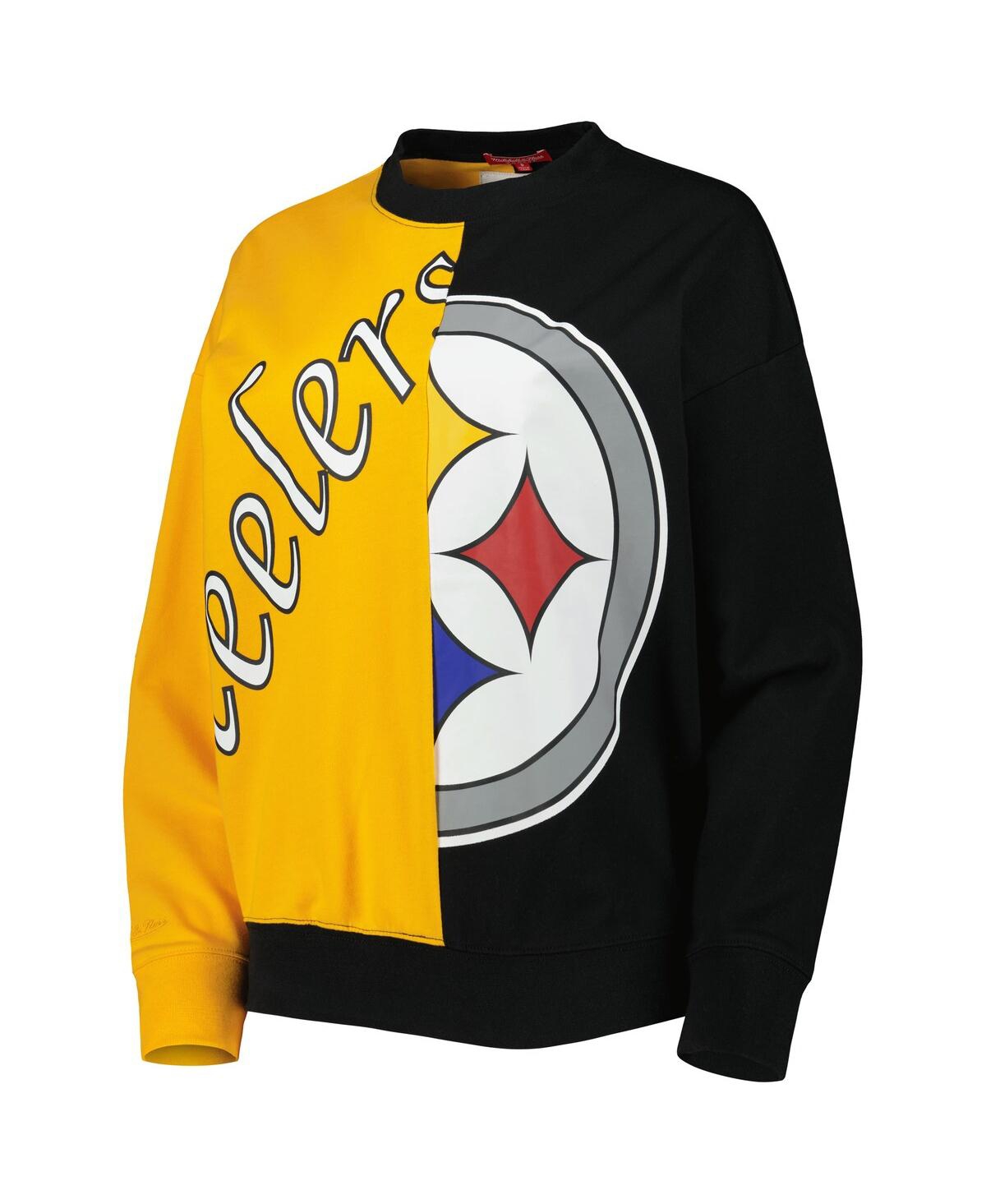 Shop Mitchell & Ness Women's  Black, Gold Pittsburgh Steelers Big Face Pullover Sweatshirt In Black,gold