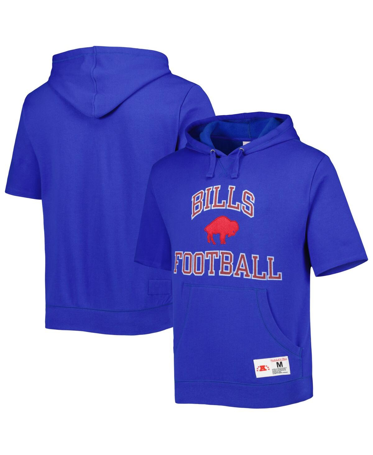 Shop Mitchell & Ness Men's  Royal Buffalo Bills Washed Short Sleeve Pullover Hoodie