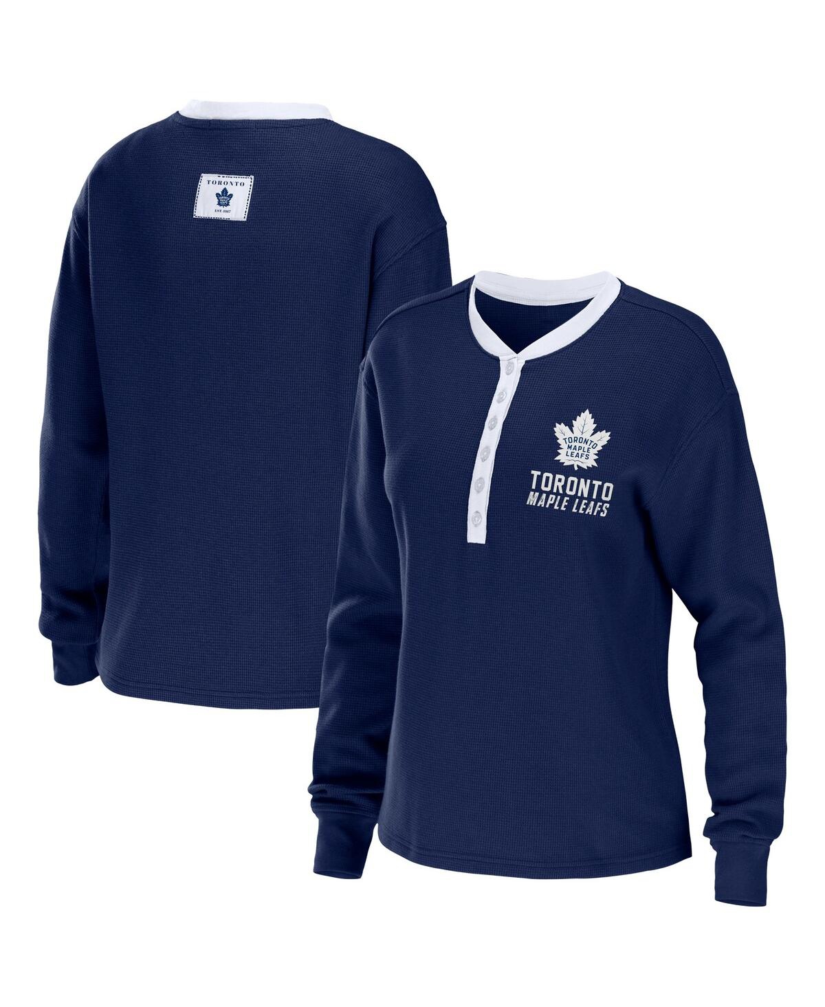 Women's Wear by Erin Andrews Blue Toronto Maple Leafs Waffle Henley Long Sleeve T-shirt - Blue