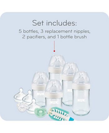 NUK Simply Natural Baby Bottles with SafeTemp Gift Set, Pink - Includes 4  Bottles, 3 Pacifiers, and 2 Replacement Bottle Nipples