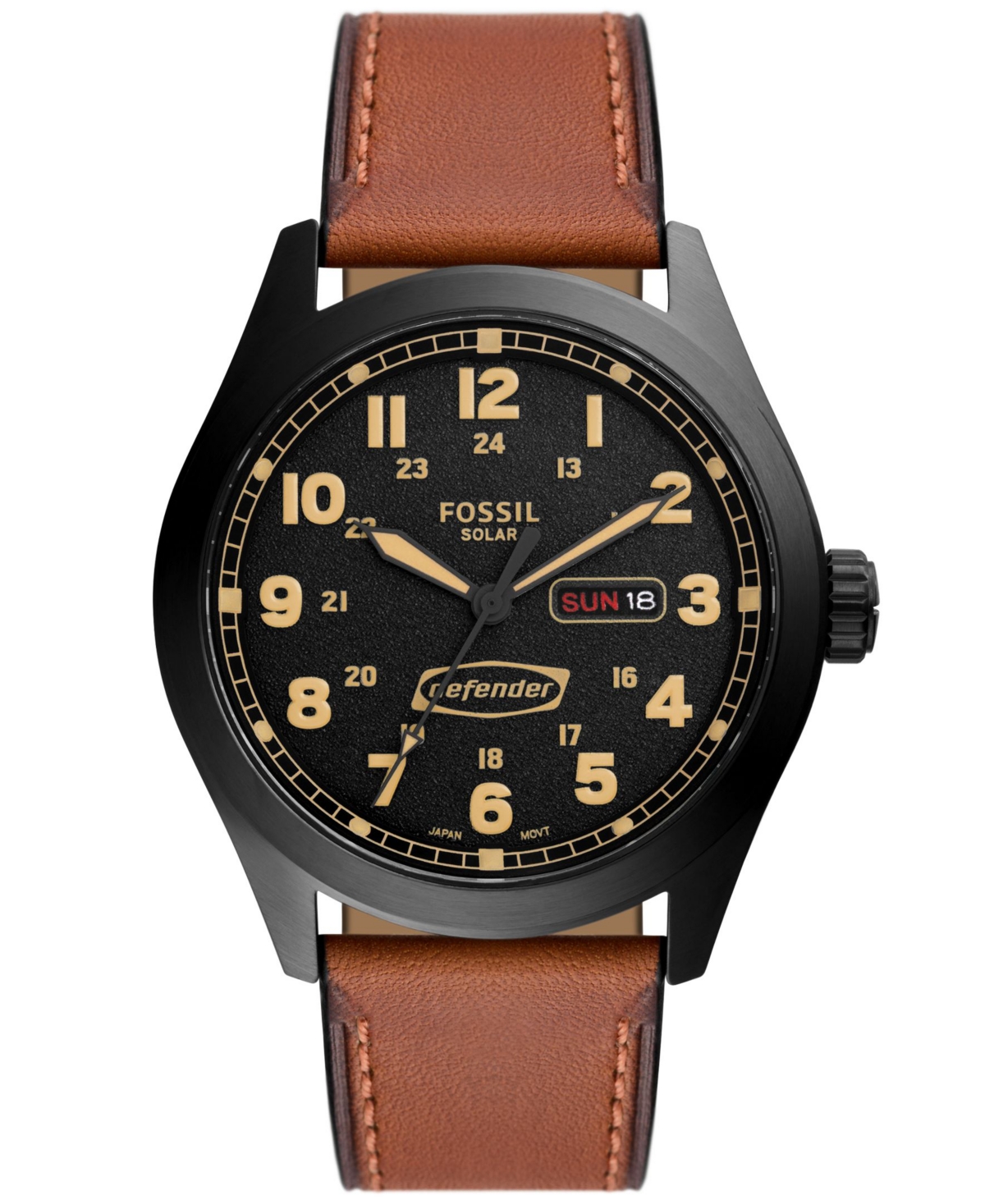 Shop Fossil Men's Defender Solar Brown Leather Strap Watch, 46mm