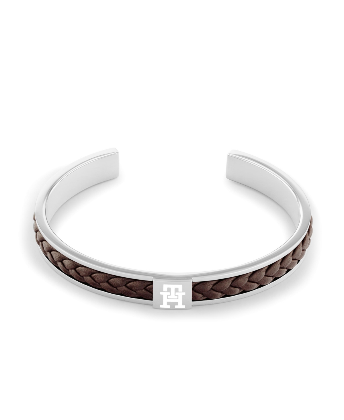 Tommy Hilfiger Men's Braided Brown Leather And Stainless Steel Bracelet