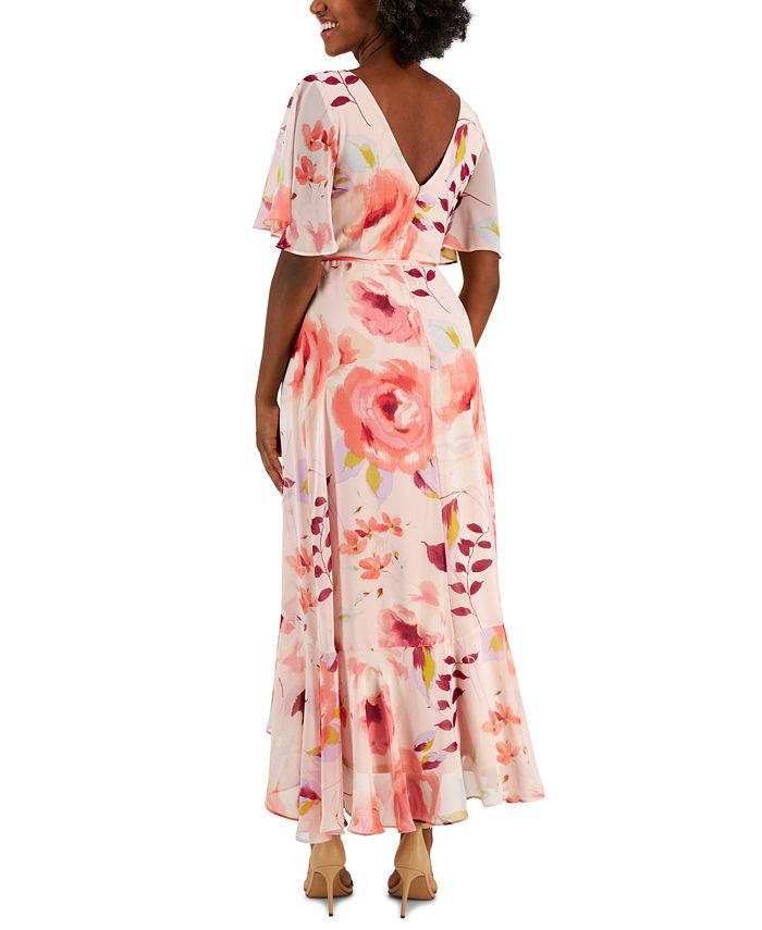 Taylor Floral-Print Chiffon V-Neck Maxi Dress - Macy's