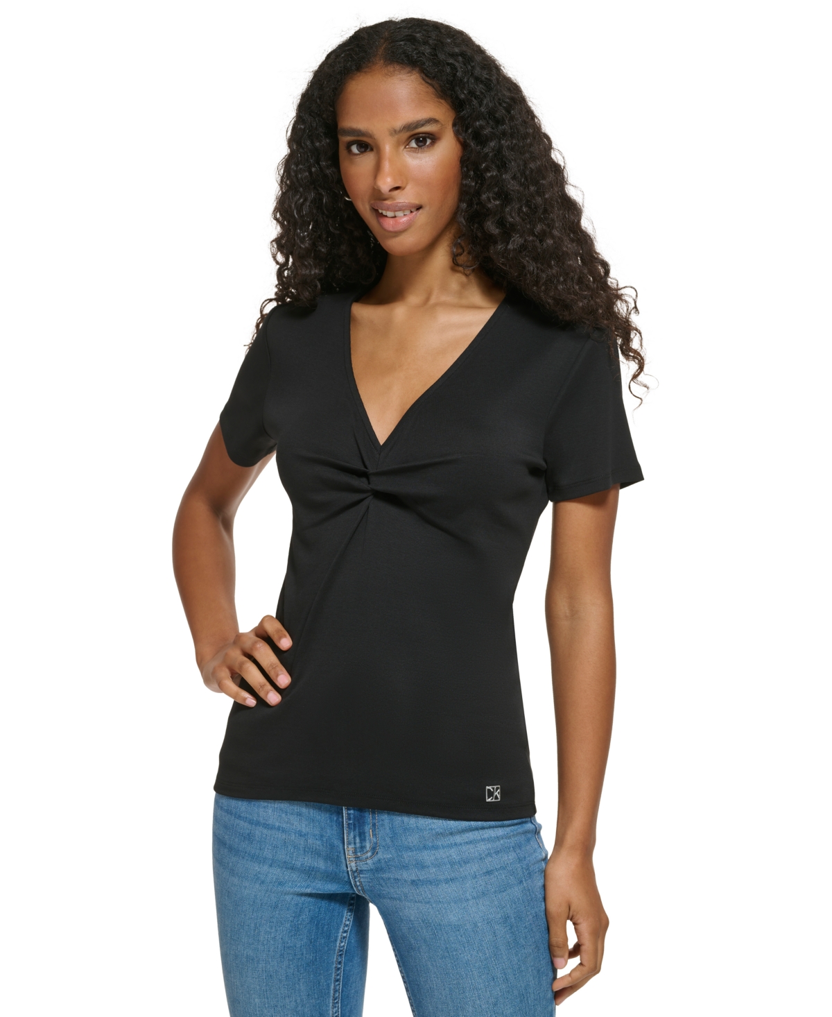 Calvin Klein Women's Twist Front V-neck T-shirt In Black