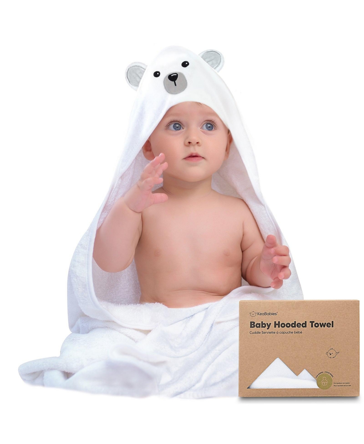 Keababies Baby Hooded Towel, Organic Baby Bath Towel, Baby Towels, Hooded Towel For Baby In Polar