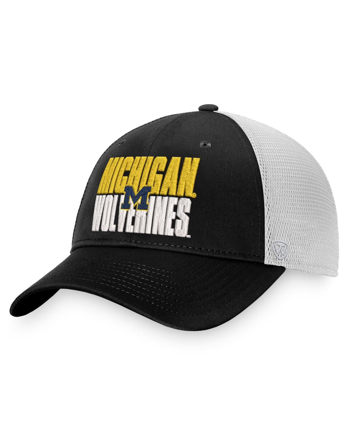 Shop Top Of The World Men's  Black, White Michigan Wolverines Stockpile Trucker Snapback Hat In Black,white
