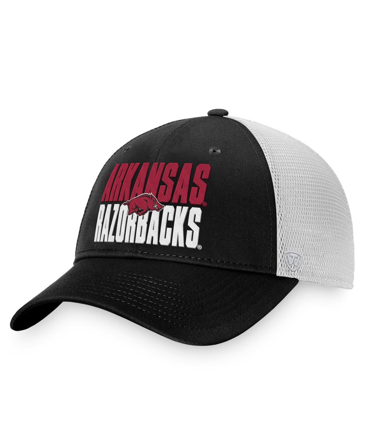 Top Of The World Men's  Black, White Arkansas Razorbacks Stockpile Trucker Snapback Hat In Black,white