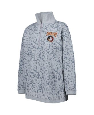 Women's Heather Gray Florida State Seminoles Leopard Quarter-Zip Sweatshirt