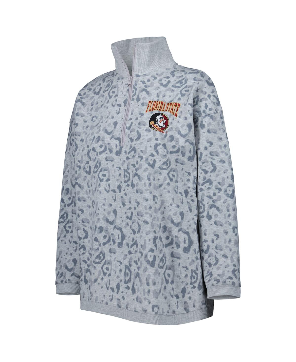 Gameday Couture Women's  Heather Gray Florida State Seminoles Leopard Quarter-zip Sweatshirt In Heather Gray
