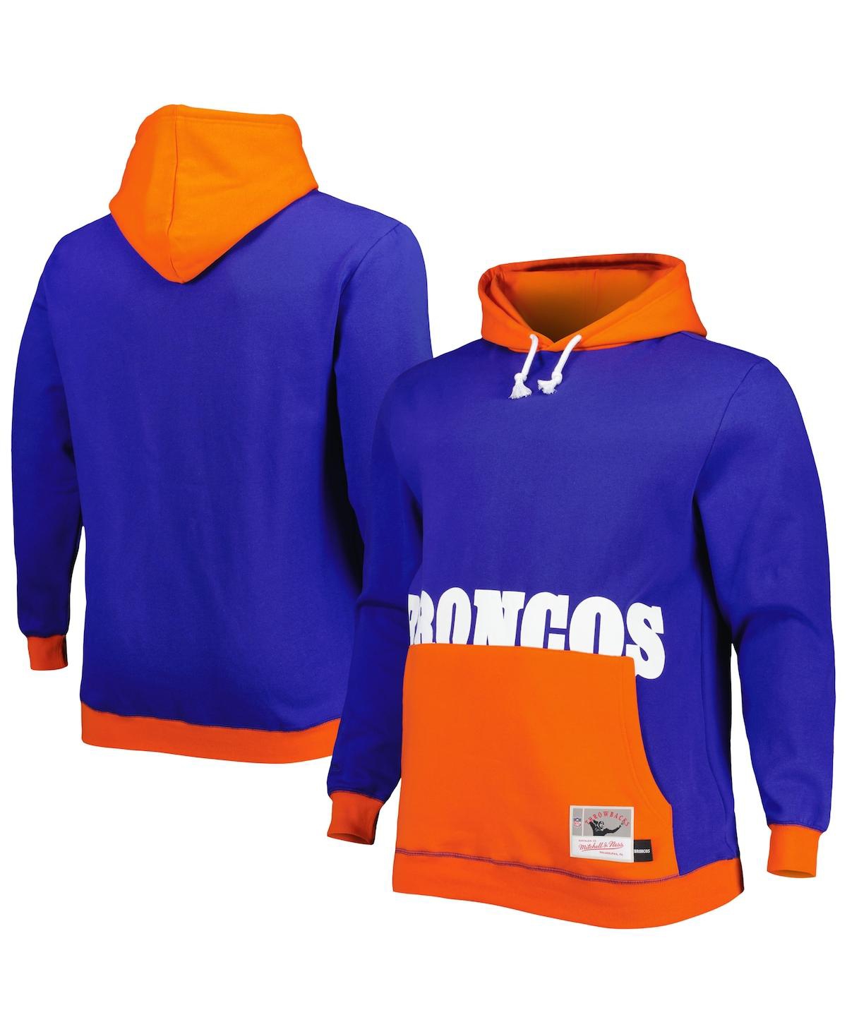 Mitchell & Ness Men's  Navy, Orange Denver Broncos Big And Tall Big Face Pullover Hoodie In Navy,orange
