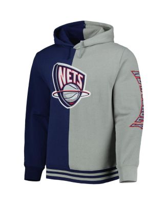 Men's Navy, Gray New Jersey Nets Hardwood Classics Split Pullover Hoodie