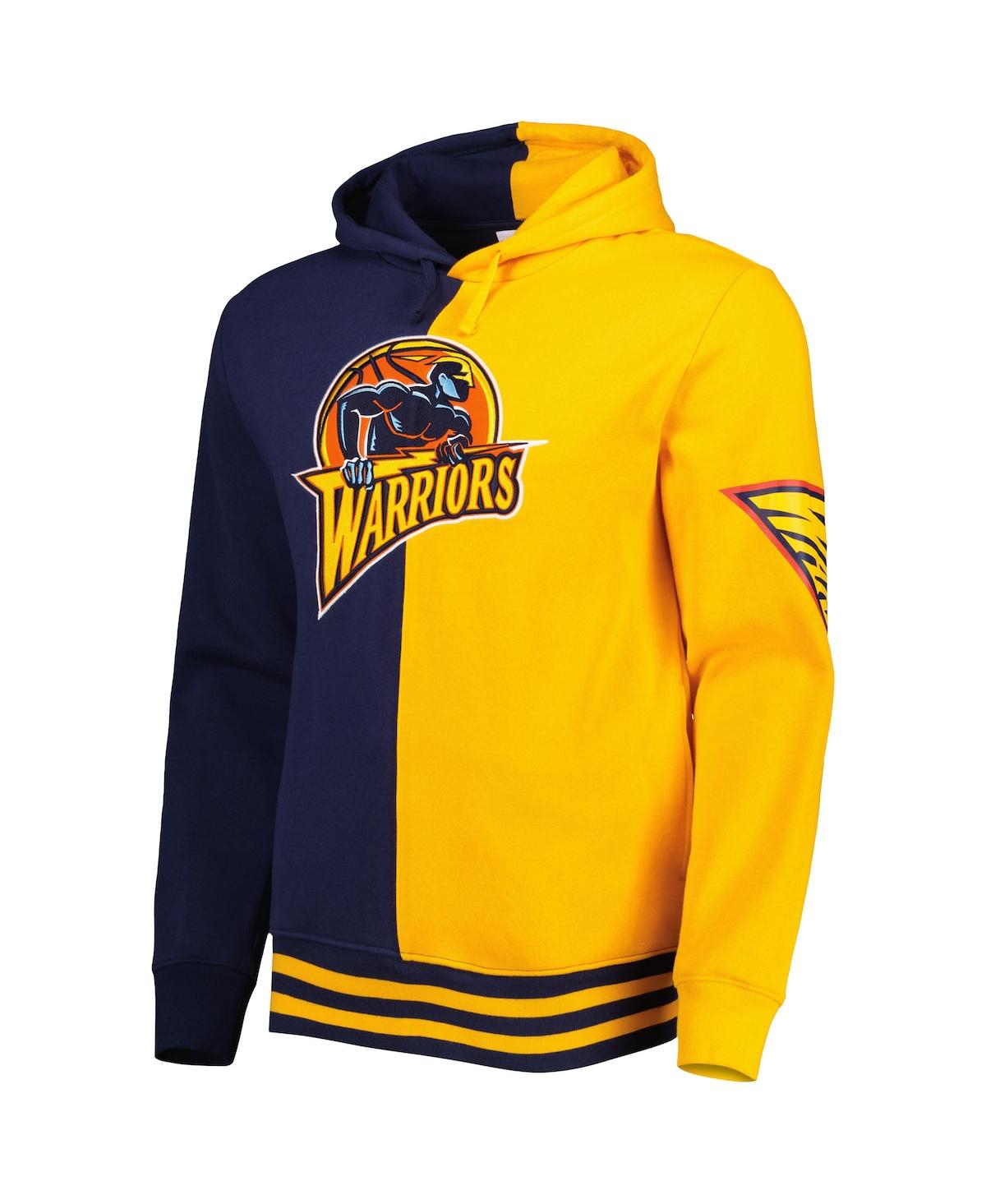 Mitchell & Ness Men's  Navy, Gold Golden State Warriors Hardwood Classics Split Pullover Hoodie In Navy,gold