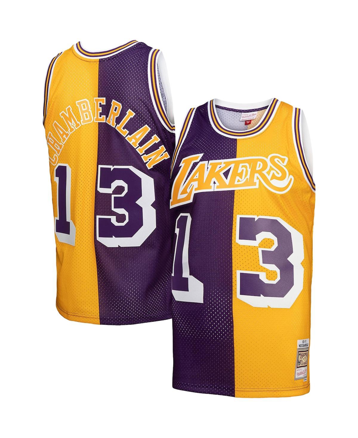 Men's Mitchell & Ness Wilt Chamberla Gold Los Angeles Lakers Hardwood Classics 1971-72 Split Swingman Jersey - Purple, Gold