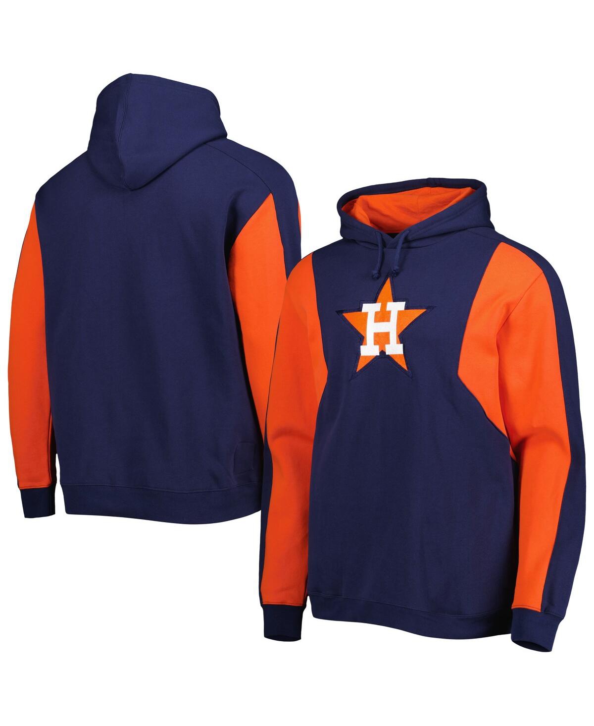 Mitchell & Ness Men's  Navy, Orange Houston Astros Colorblocked Fleece Pullover Hoodie In Navy,orange