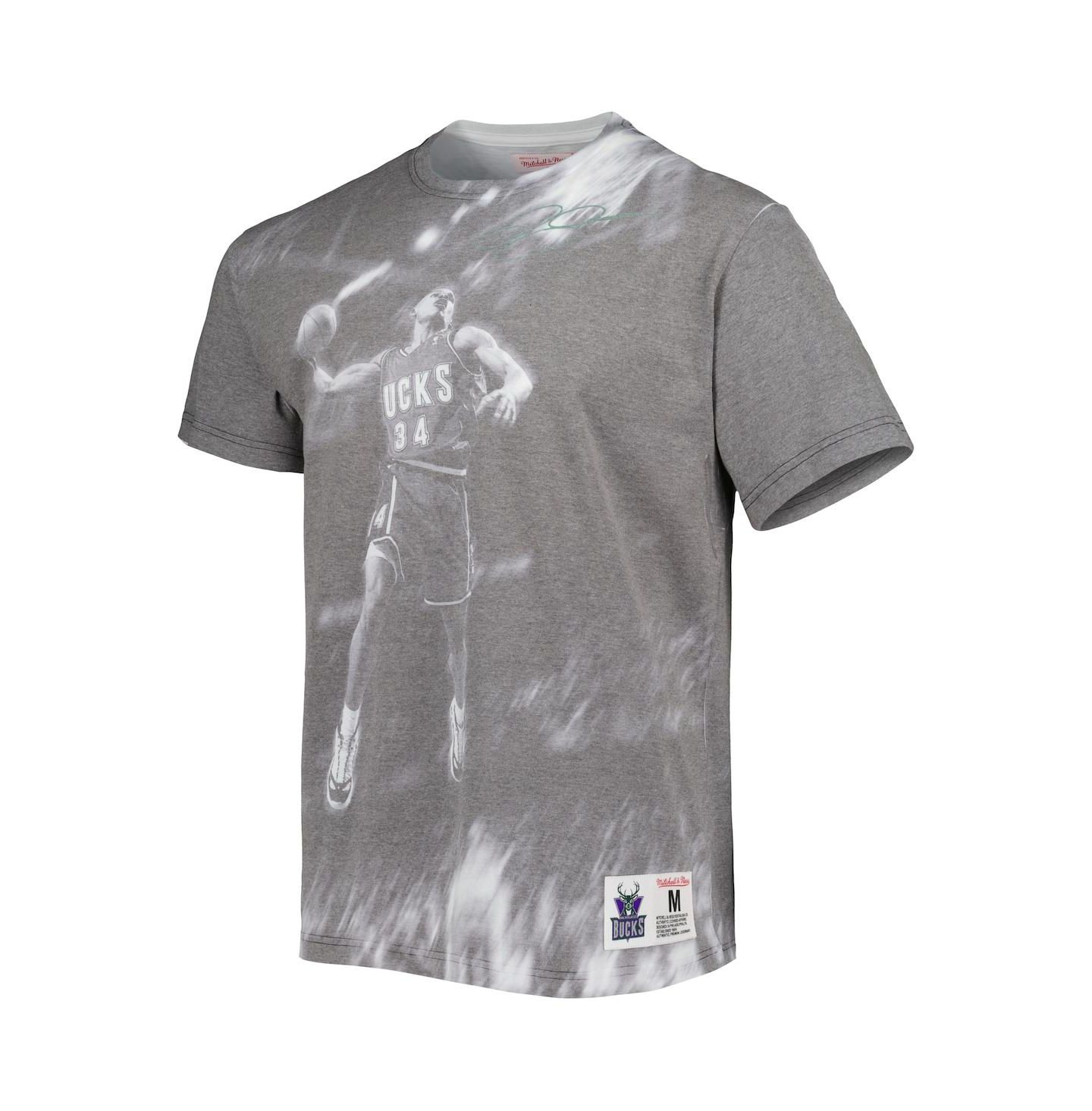 Мужская футболка Mitchell & Ness Ray Allen Heather Gray Milwaukee Bucks Above The Rim — фото 3