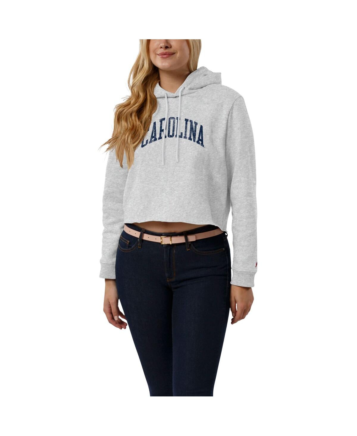 Women's League Collegiate Wear Ash North Carolina Tar Heels 2-Hit 1636 Cropped Pullover Hoodie - Ash