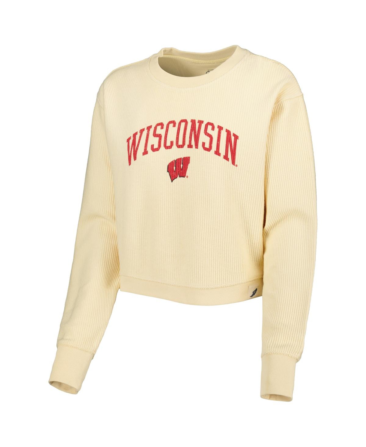 Shop League Collegiate Wear Women's  Cream Wisconsin Badgers Classic Campus Corded Timber Sweatshirt