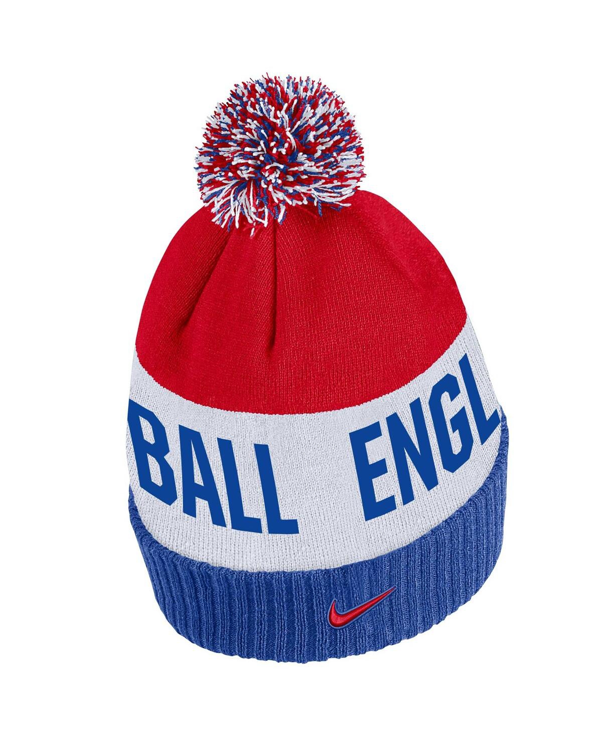 Shop Nike Men's  Blue, Red England National Team Classic Stripe Cuffed Knit Hat With Pom In Blue,red