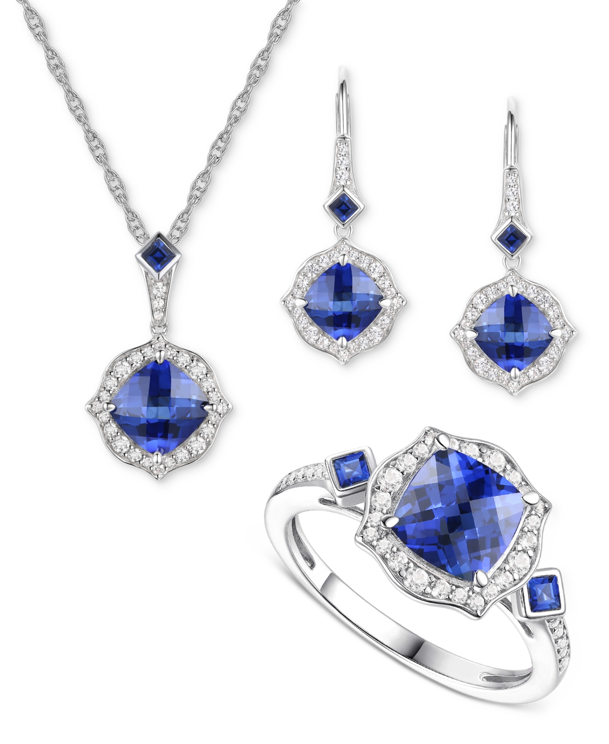 3-Pc. Set Lab-Grown(5-7/8 ct. t.w.) & Lab-Grown White(3/4 ct. t.w.) Heart Pendant Necklace, Ring, & Stud Earrings in 14k Gold-Plat