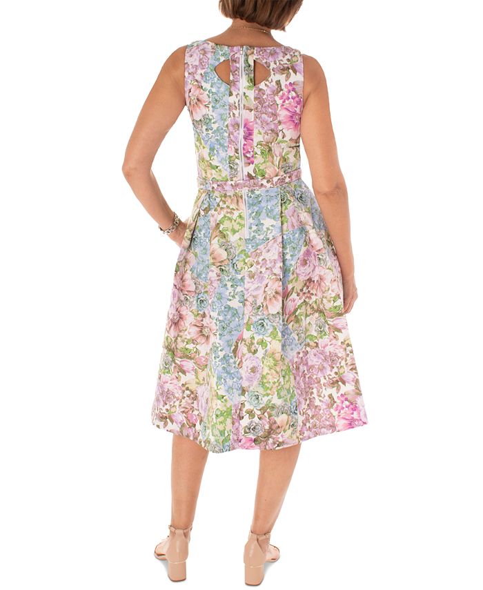 Maison Tara Women's Floral-Print Jacquard Fit & Flare Cutout Dress - Macy's
