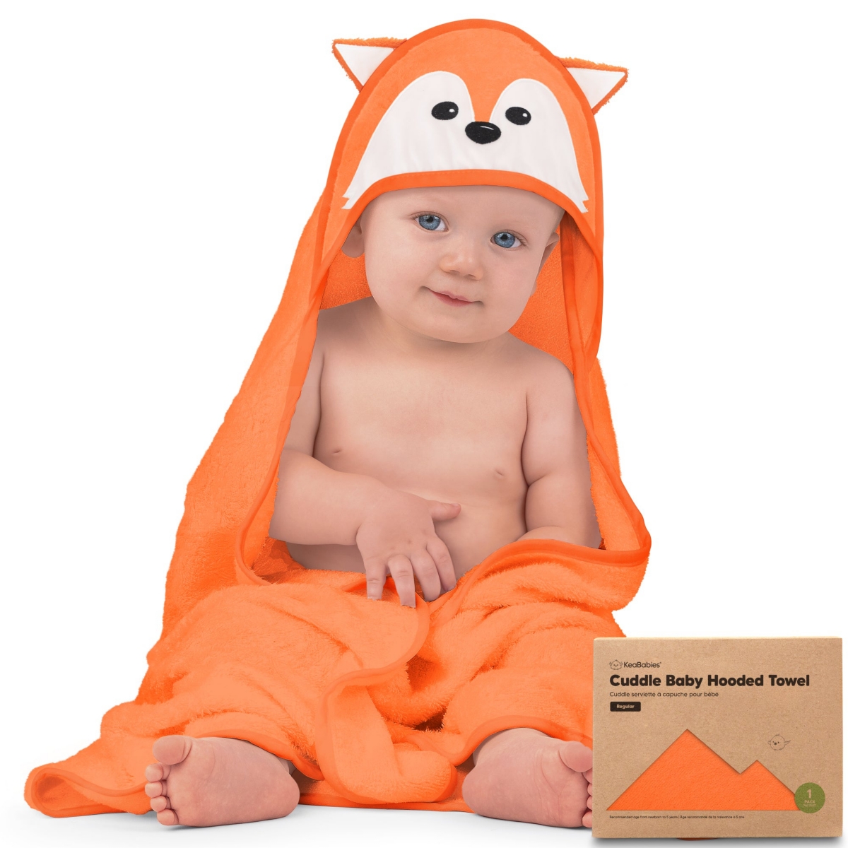 Keababies Cuddle Baby Hooded Towel, Organic Baby Bath Towel, Hooded Baby Towels, Baby Beach Towel For Newborn, In Fox