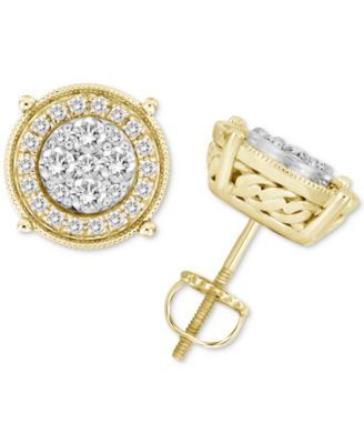 Macy's - Men's Diamond Halo Cluster Stud Earrings (1 ct. t.w.) in 10k Gold