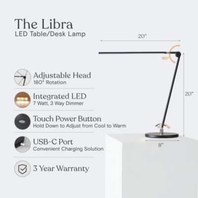 Libra 39" USB-C Charging LED Desk Lamp with Adjustable Head