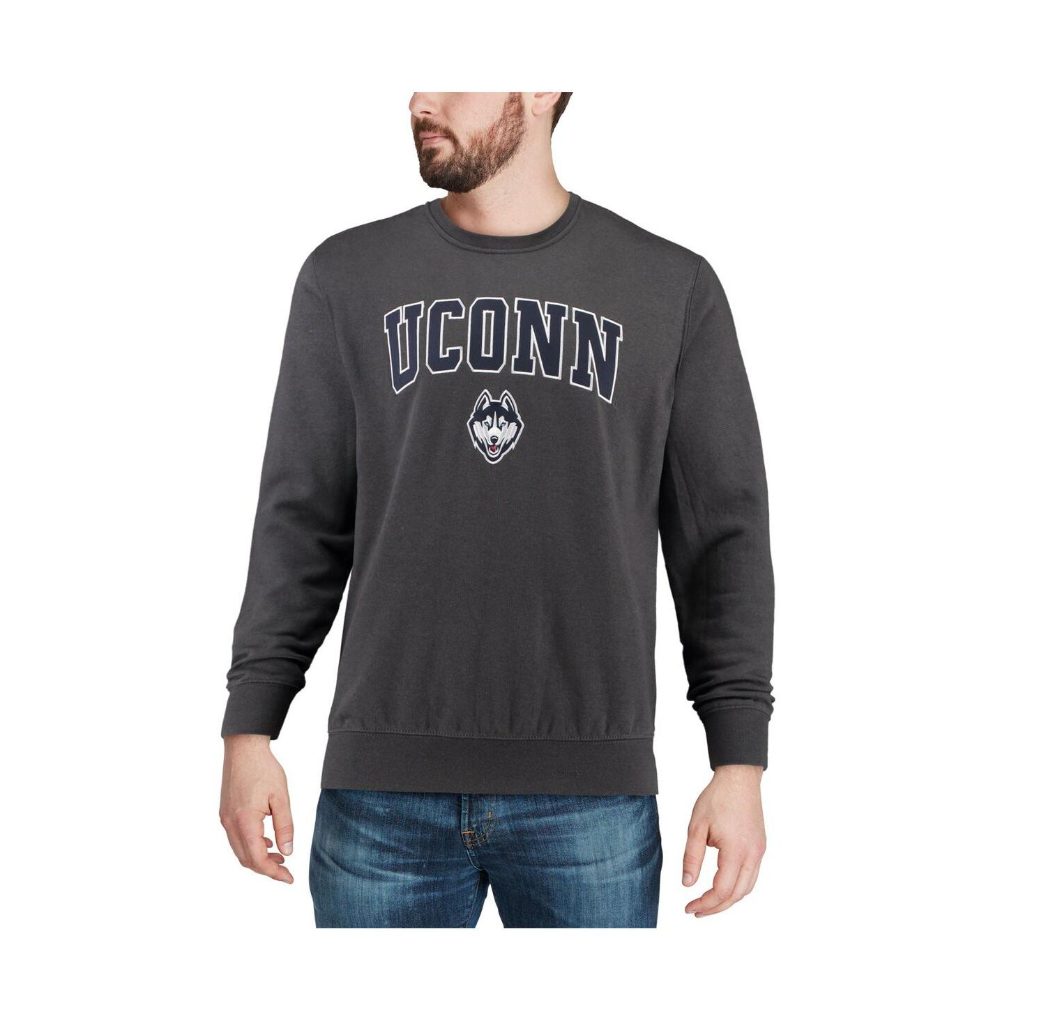 Men's UConn Huskies Arch and Logo Crew Neck Sweatshirt