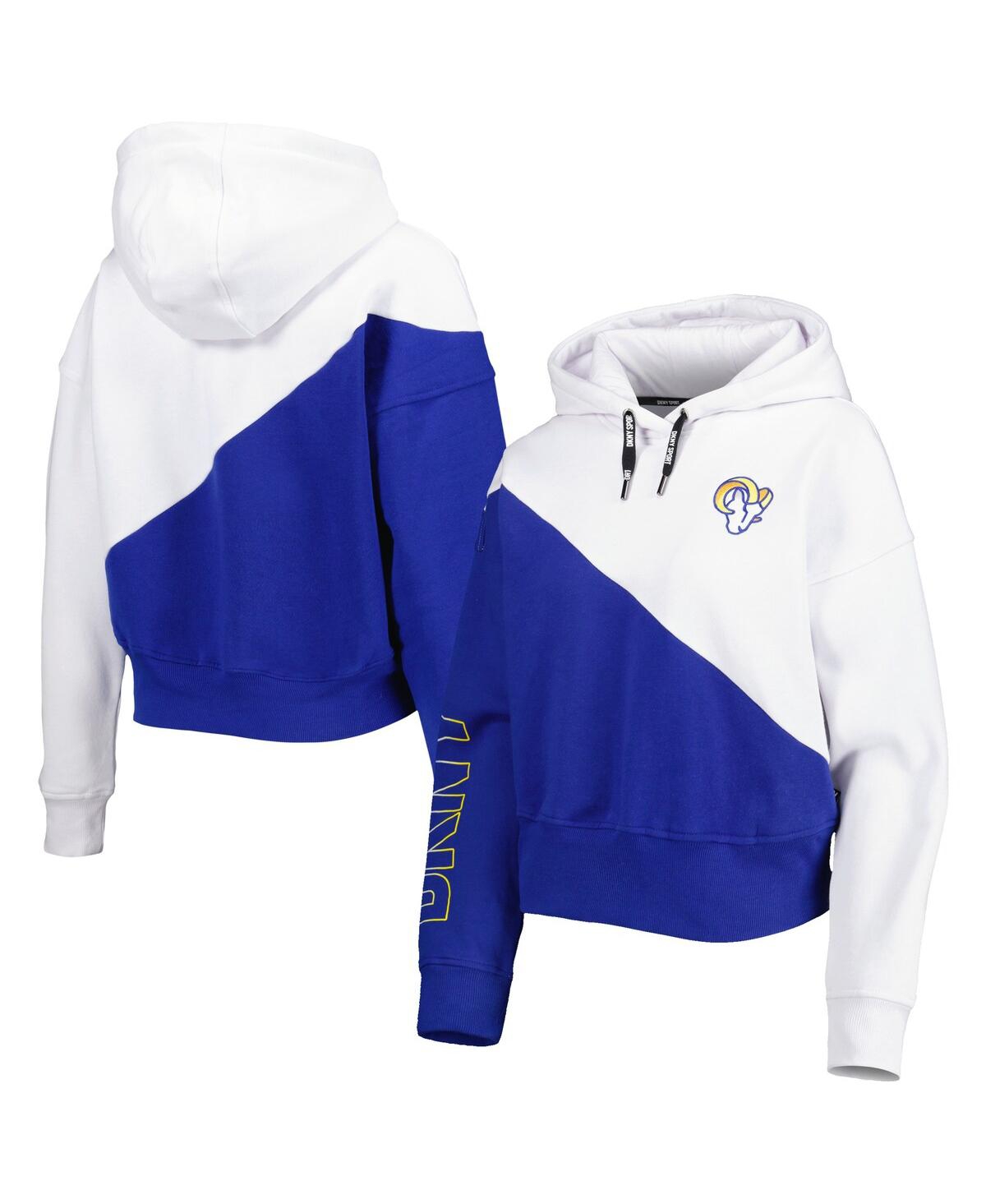 Women's Dkny Sport White and Royal Los Angeles Rams Bobbi Color Blocked Pullover Hoodie - White, Royal