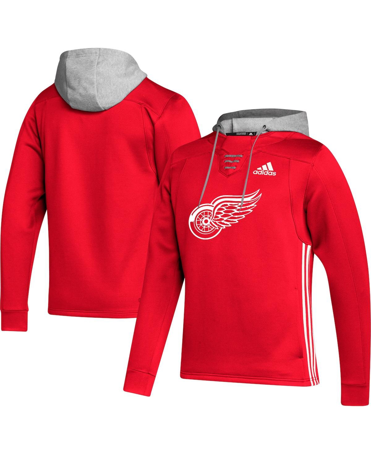 ADIDAS ORIGINALS MEN'S ADIDAS RED DETROIT RED WINGS SKATE LACE TEAM PULLOVER HOODIE