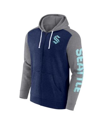 Men's Heather Deep Sea Blue Seattle Kraken Down and Distance Full-Zip Hoodie