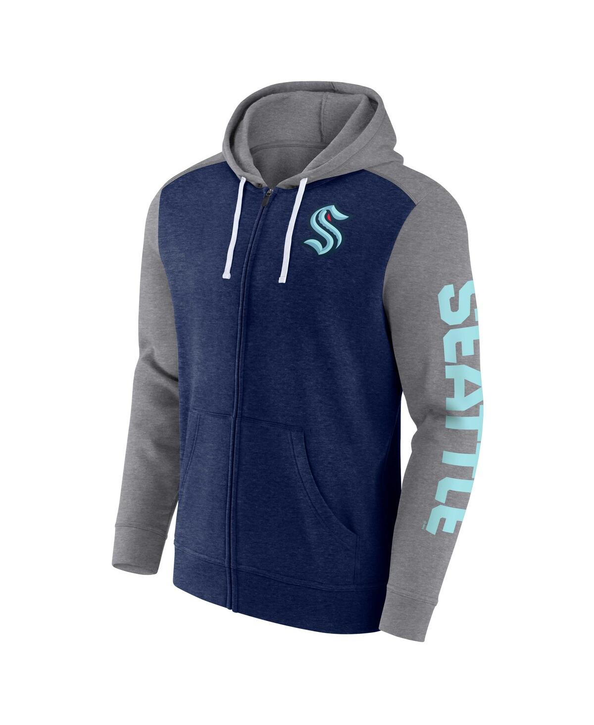 Men's FanaticsSeattle Kraken Down and Distance Full-Zip Hoodie - Heather Deep Sea Blue