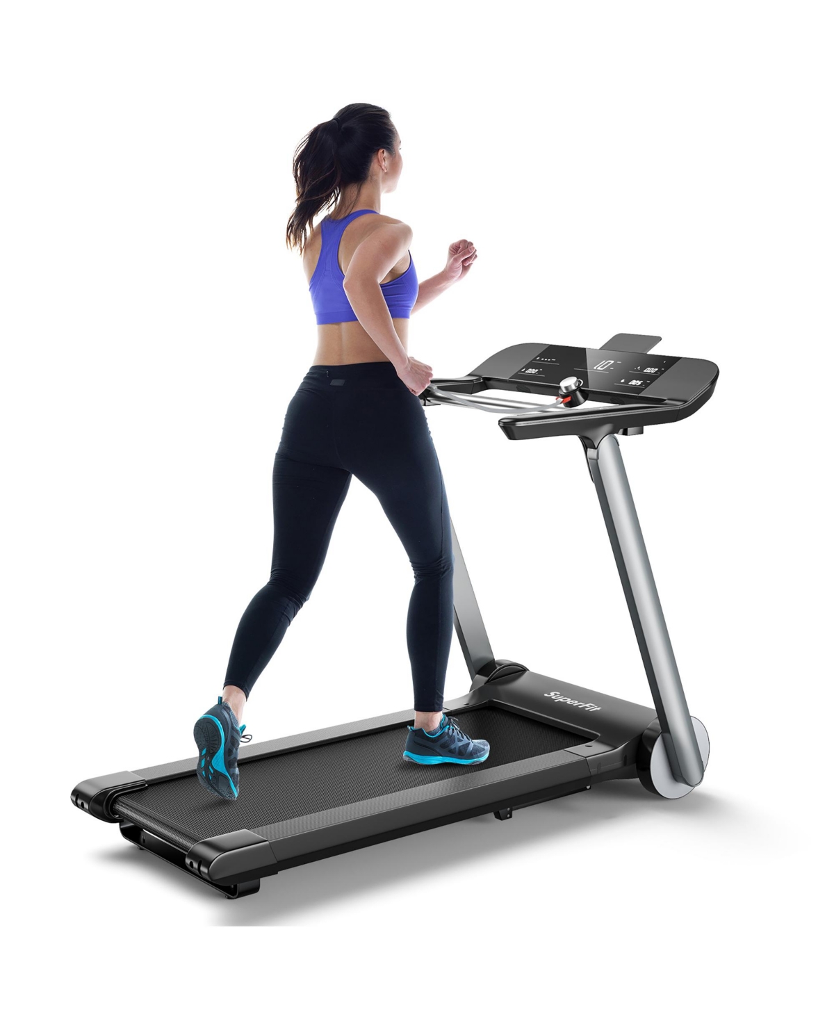 Folding Electric Treadmill Jogging MachineBluetooth10 Preset Programs - Black